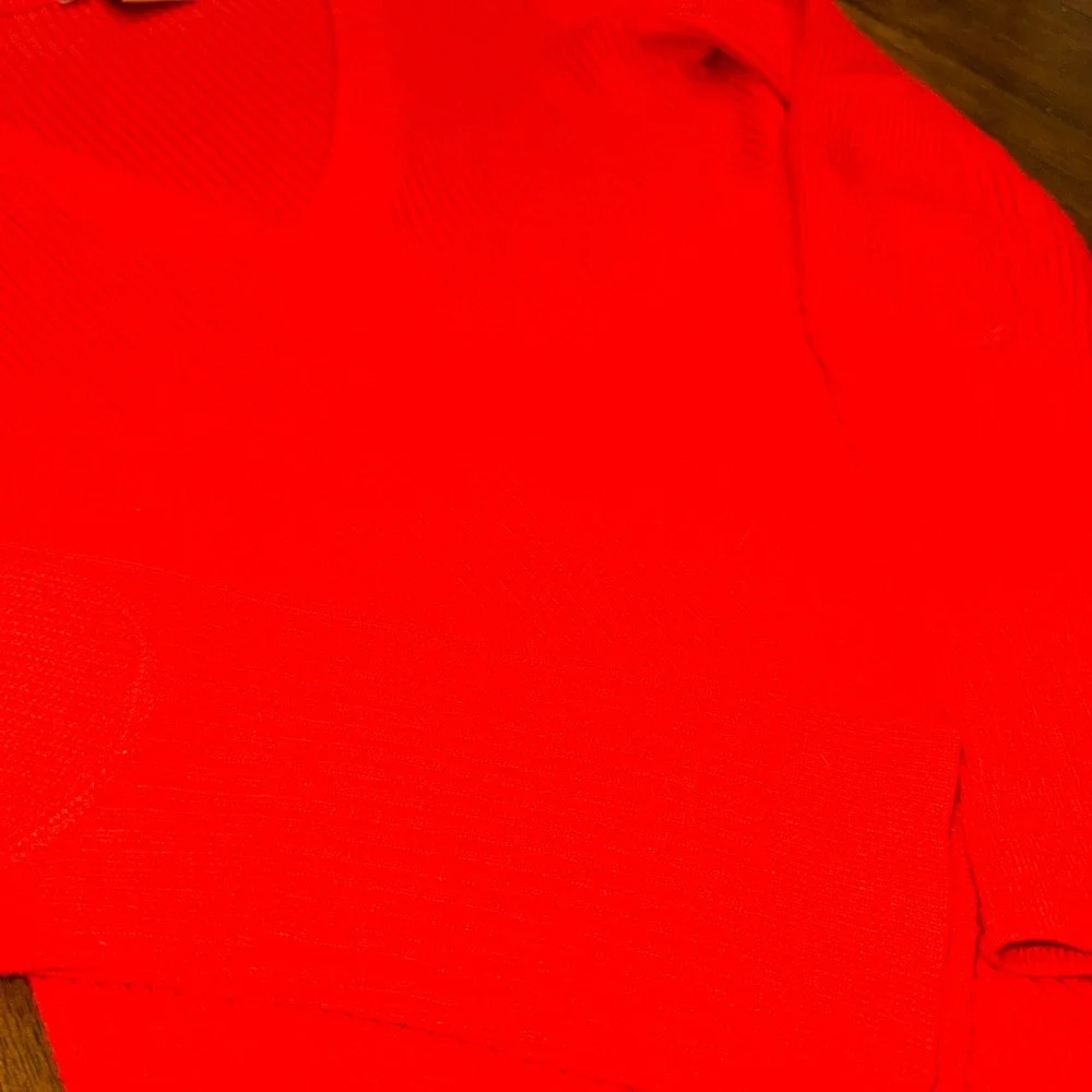 Tory Burch Orange Cashmere Ribbed V-Neck Sweater Elbow Patches Gold Button Large